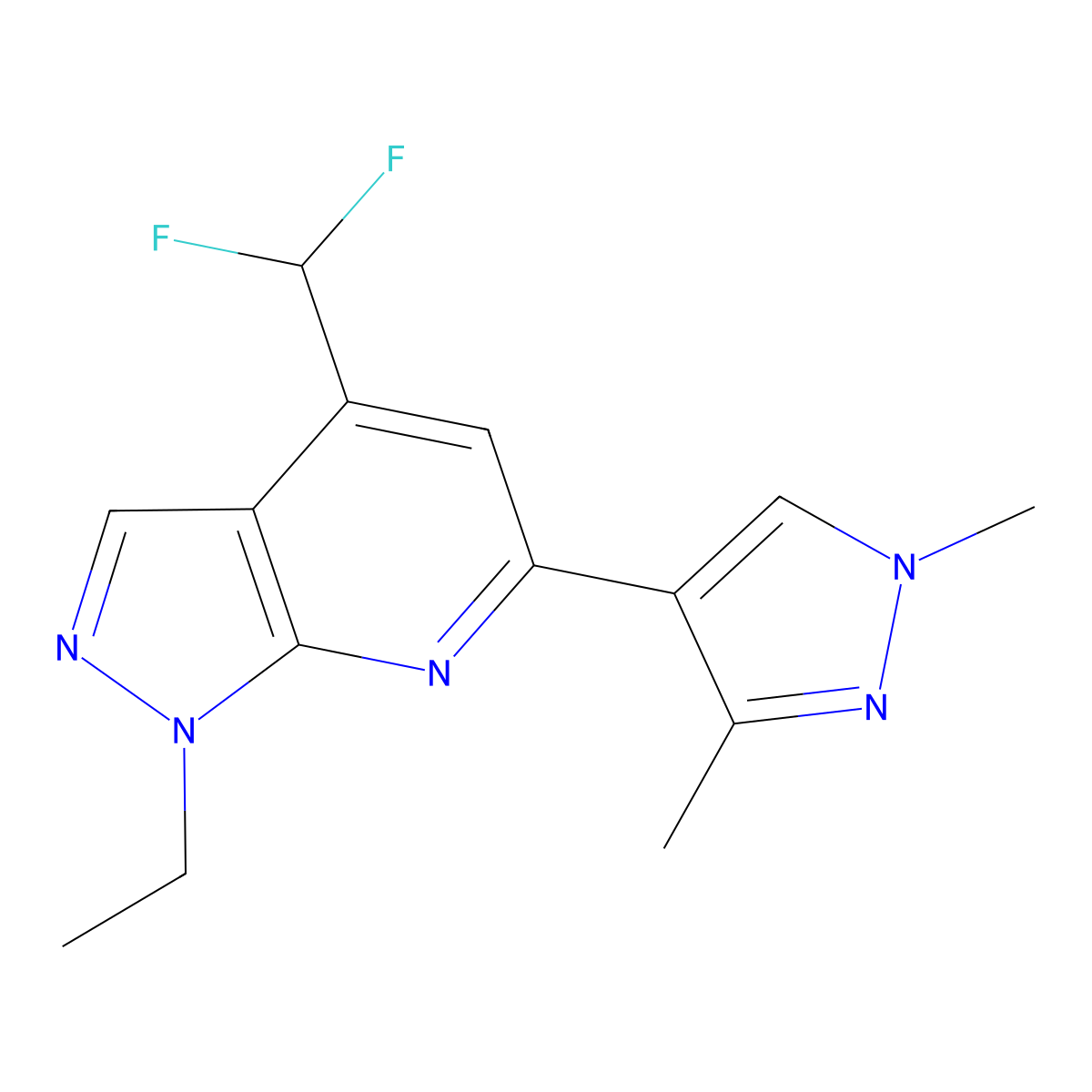 4-(Difluoromethyl)-6-(1,3-dimethyl-1H-pyrazol-4-yl)-1-ethyl-1H-pyrazolo[3,4-b]pyridine molecular structure, CAS 1174882-25-7