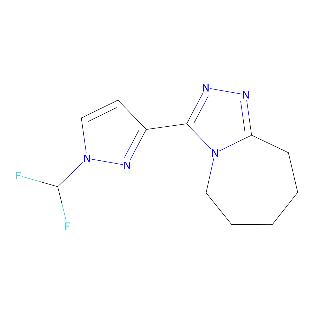 3-[1-(difluoromethyl)-1H-pyrazol-3-yl]-6,7,8,9-tetrahydro-5H-[1,2,4]triazolo[4,3-a]azepine molecular structure, CAS 1174884-34-4