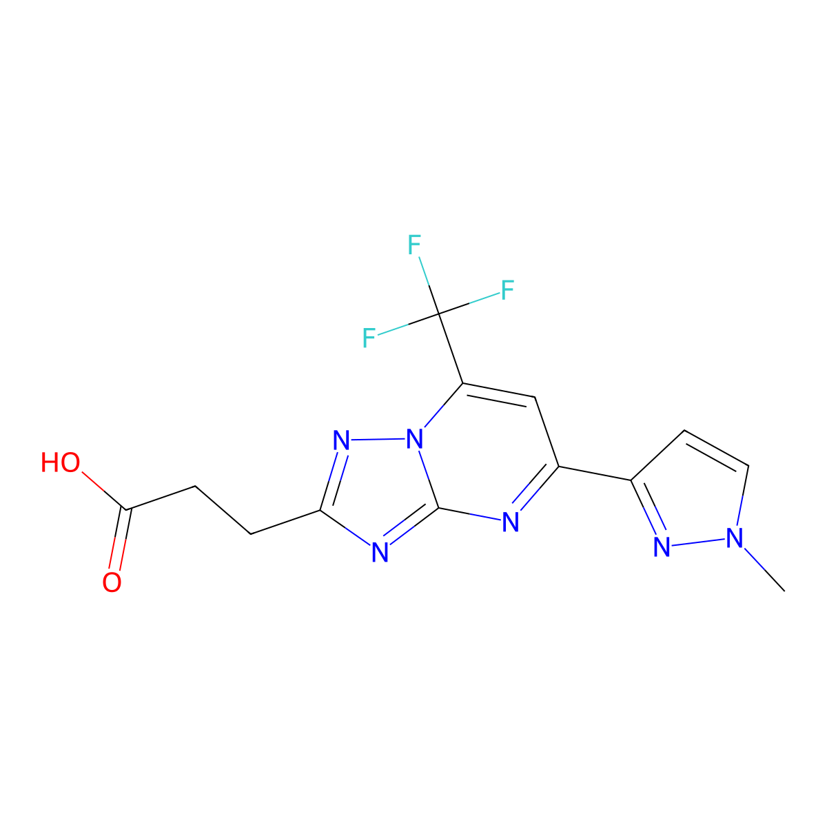 3-[5-(1-methyl-1H-pyrazol-3-yl)-7-(trifluoromethyl)[1,2,4]triazolo[1,5-a]pyrimidin-2-yl]propanoic acid molecular structure, CAS 1174884-97-9