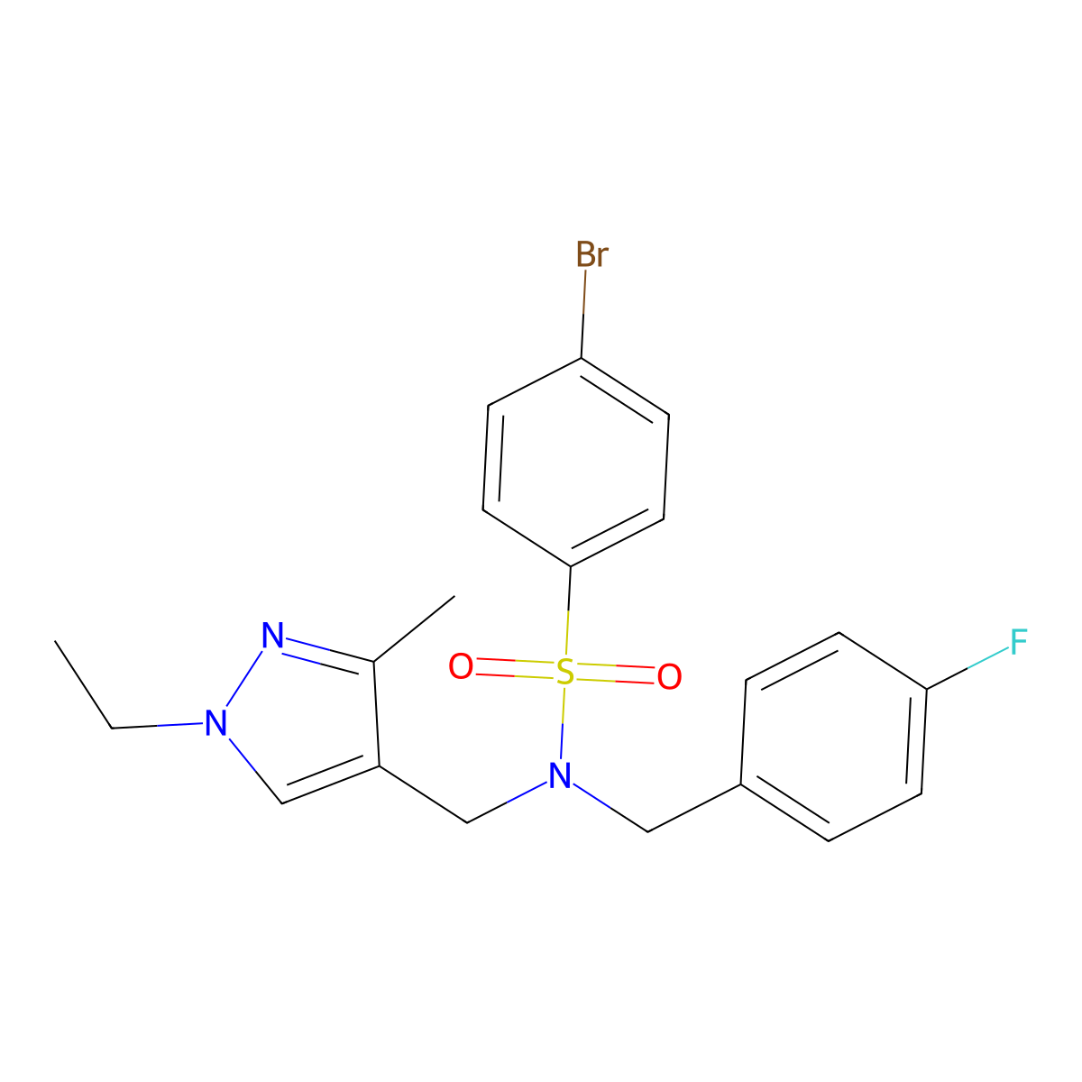 4-bromo-N-[(1-ethyl-3-methyl-1H-pyrazol-4-yl)methyl]-N-(4-fluorobenzyl)benzenesulfonamide molecular structure, CAS 1174886-86-2