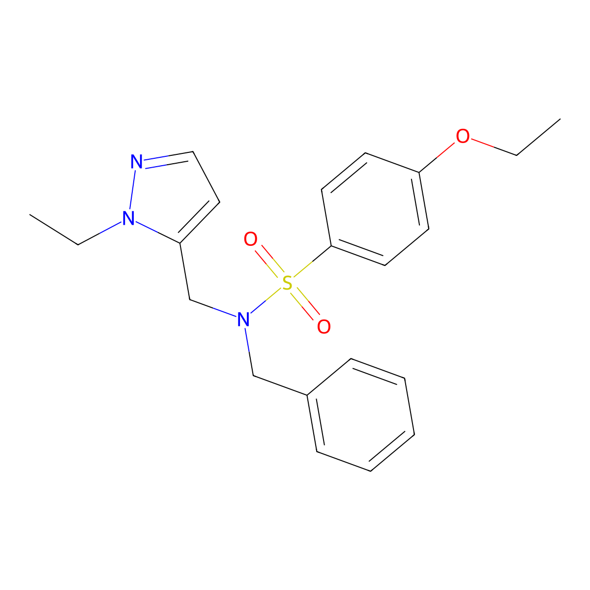 N-benzyl-4-ethoxy-N-[(1-ethyl-1H-pyrazol-5-yl)methyl]benzenesulfonamide molecular structure, CAS 1174886-98-6