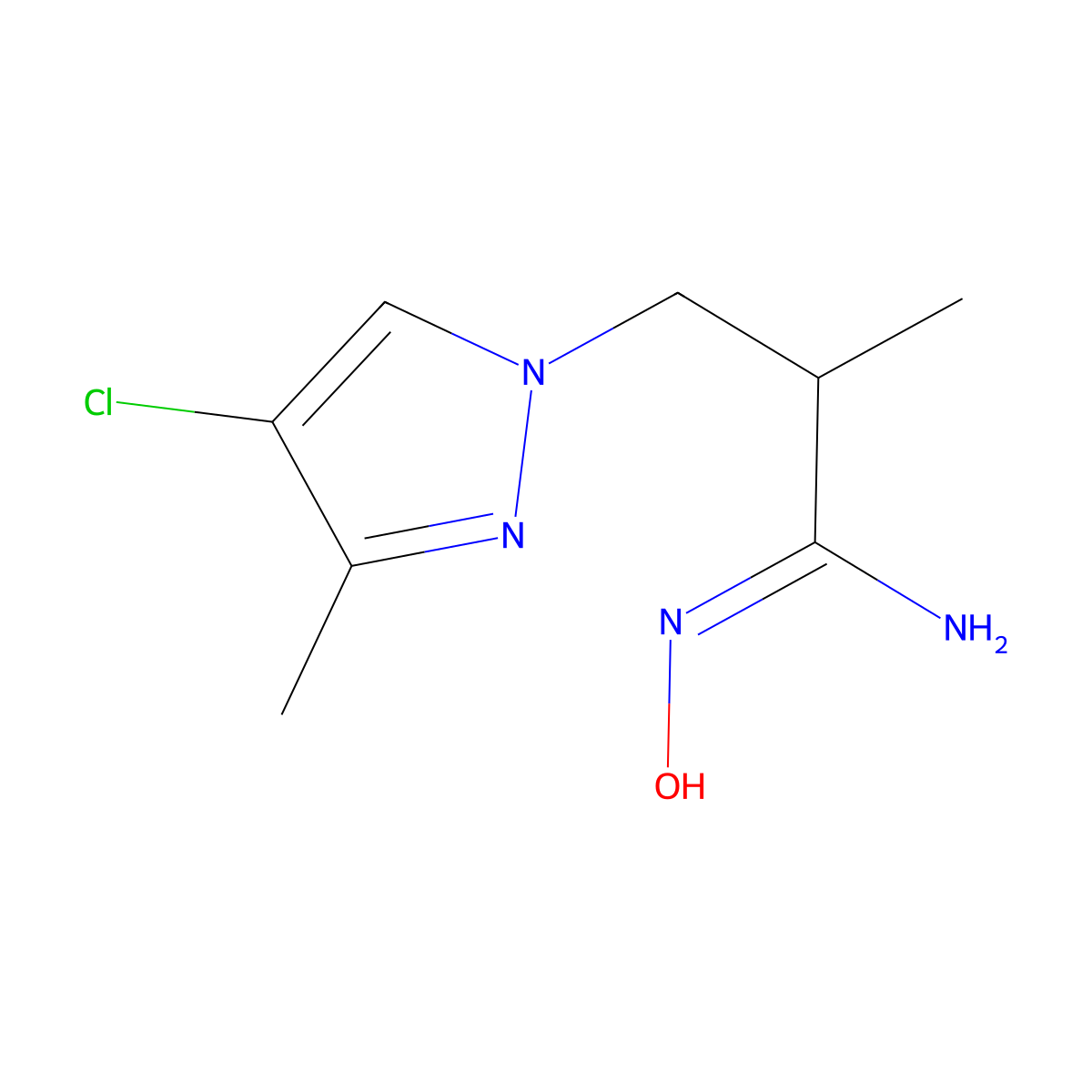 (1Z)-3-(4-chloro-3-methyl-1H-pyrazol-1-yl)-N'-hydroxy-2-methylpropanimidamide molecular structure, CAS 1174905-89-5