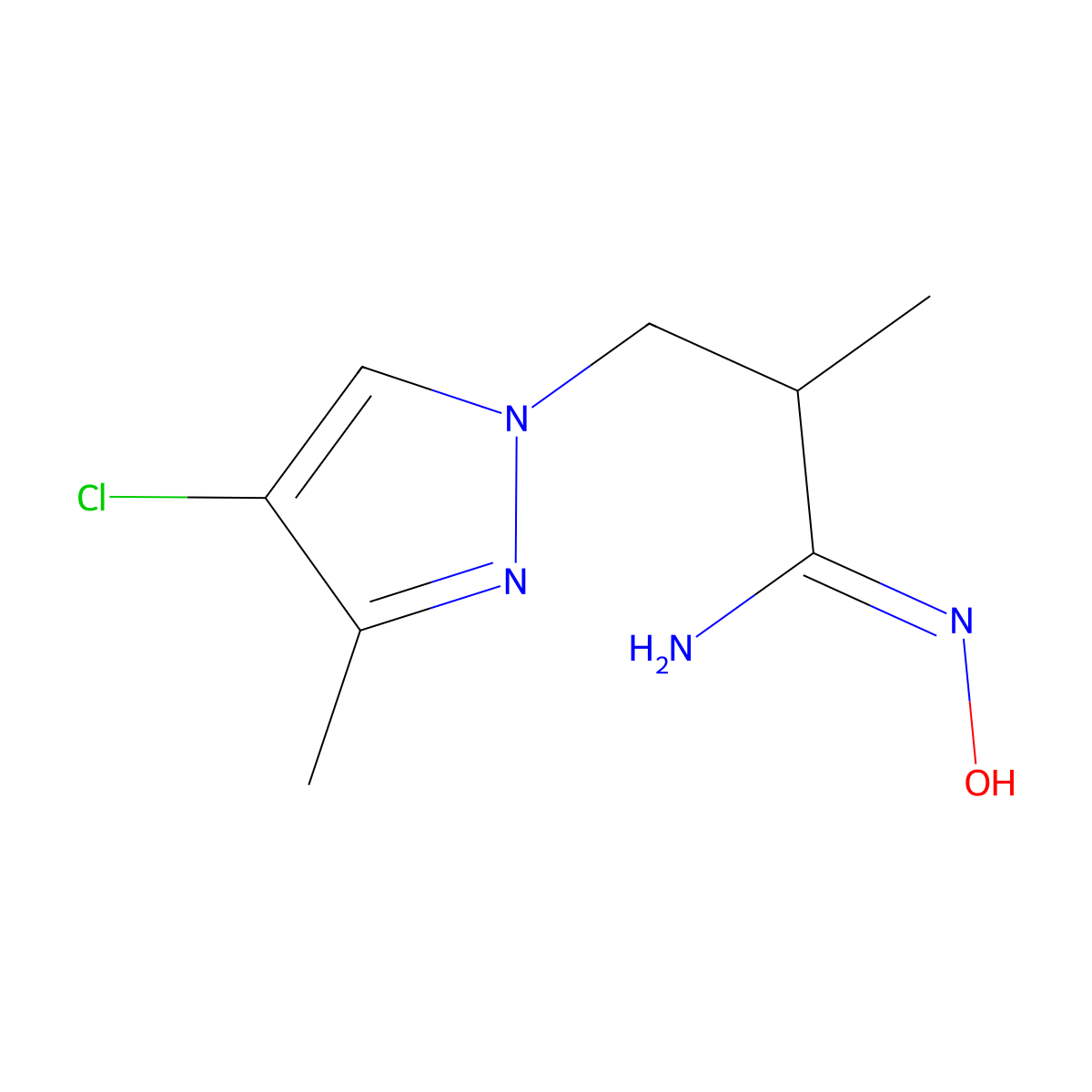 (1Z)-3-(4-chloro-3-methyl-1H-pyrazol-1-yl)-N'-hydroxy-2-methylpropanimidamide molecular structure, CAS 1174905-89-5