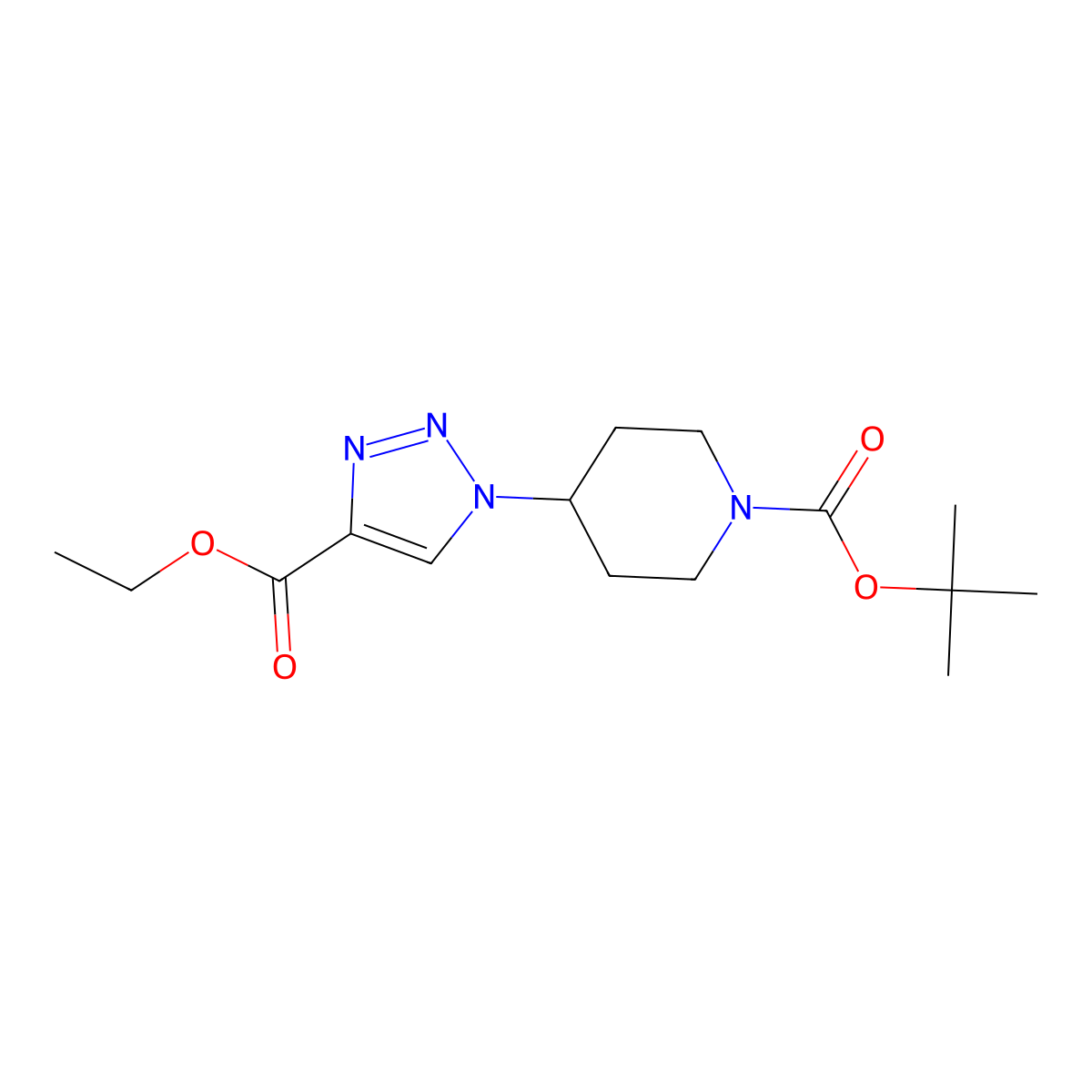 tert-butyl 4-(4-(ethoxycarbonyl)-1H-1,2,3-triazol-1-yl)piperidine-1-carboxylate molecular structure, CAS 1174931-49-7