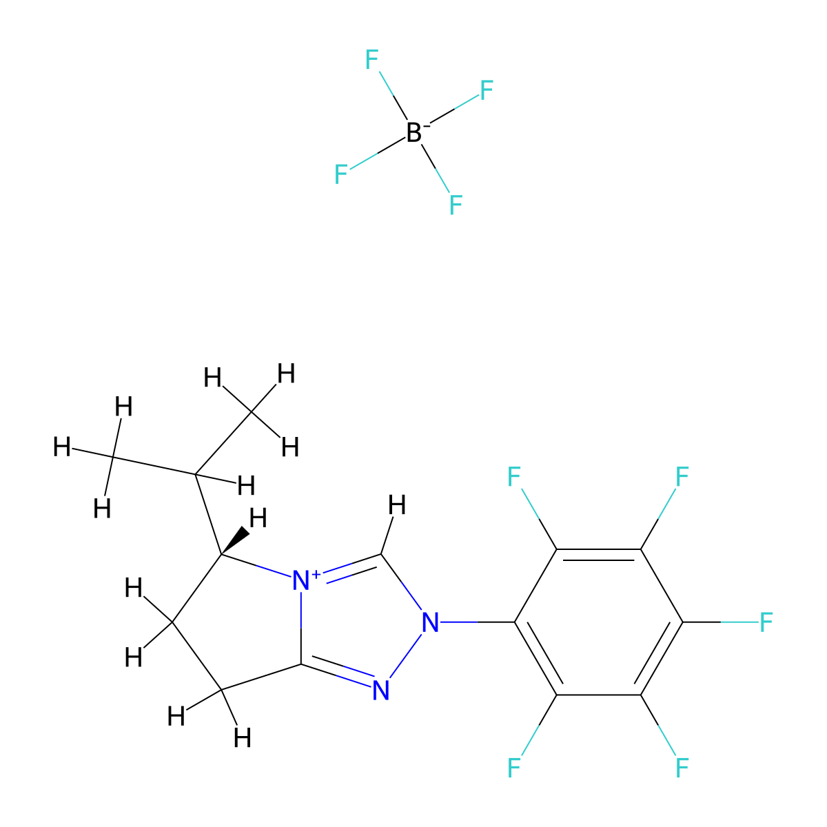(R)-5-isopropyl-2-(perfluorophenyl)-6,7-dihydro-5H-pyrrolo[2,1-c][1,2,4]triazol-2-ium tetrafluoroborate molecular structure, CAS 1175052-07-9