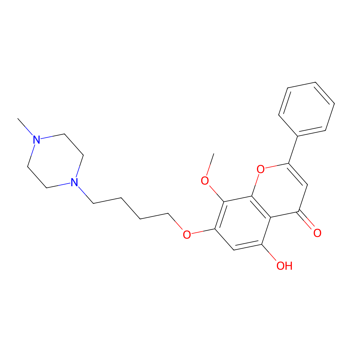 5-hydroxy-8-methoxy-7-(4-(4-methylpiperazin-1-yl)butoxy)-2-phenyl-4H-chromen-4-one molecular structure, CAS 1175077-25-4