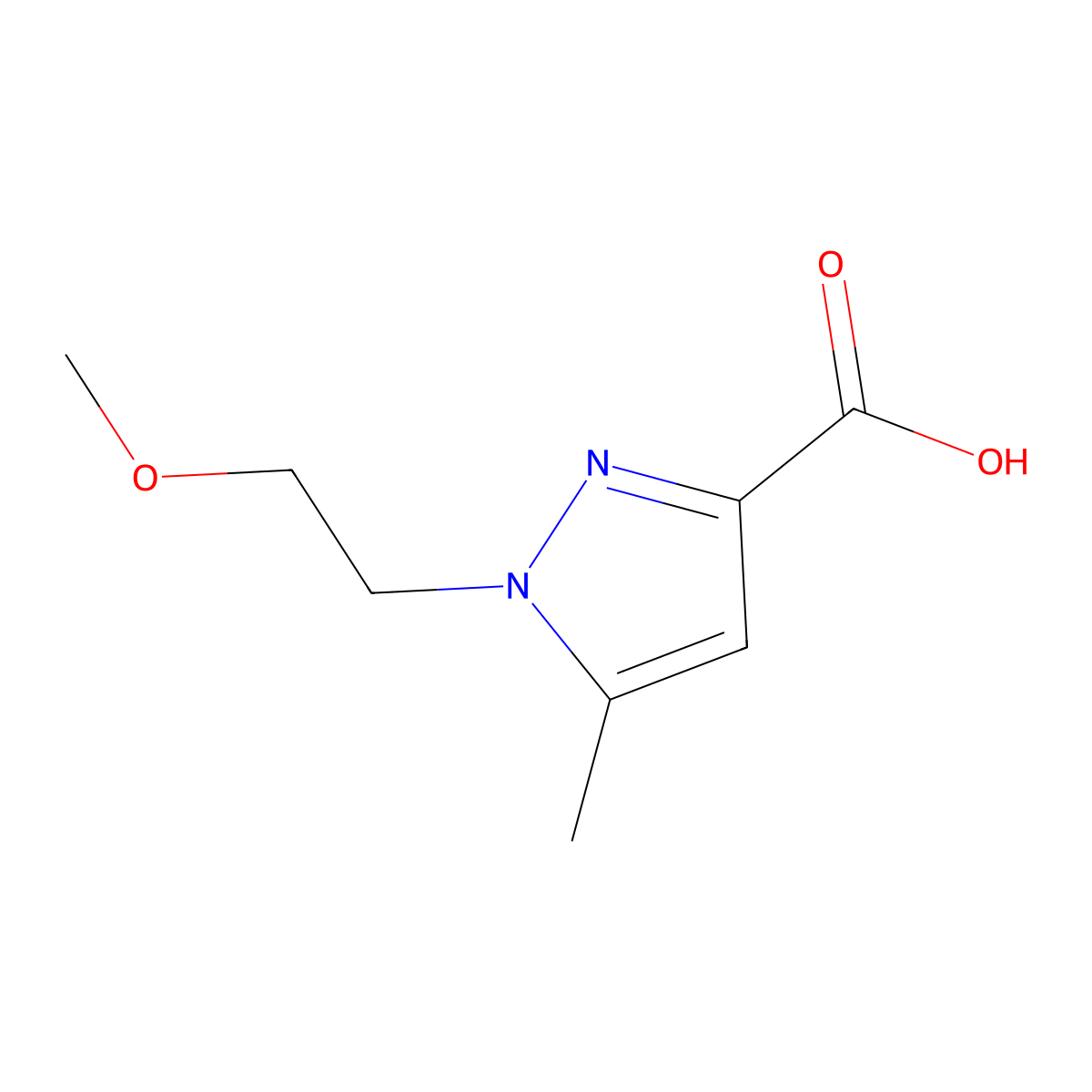 1-(2-Methoxyethyl)-5-methyl-1H-pyrazole-3-carboxylic acid molecular structure, CAS 1175127-14-6