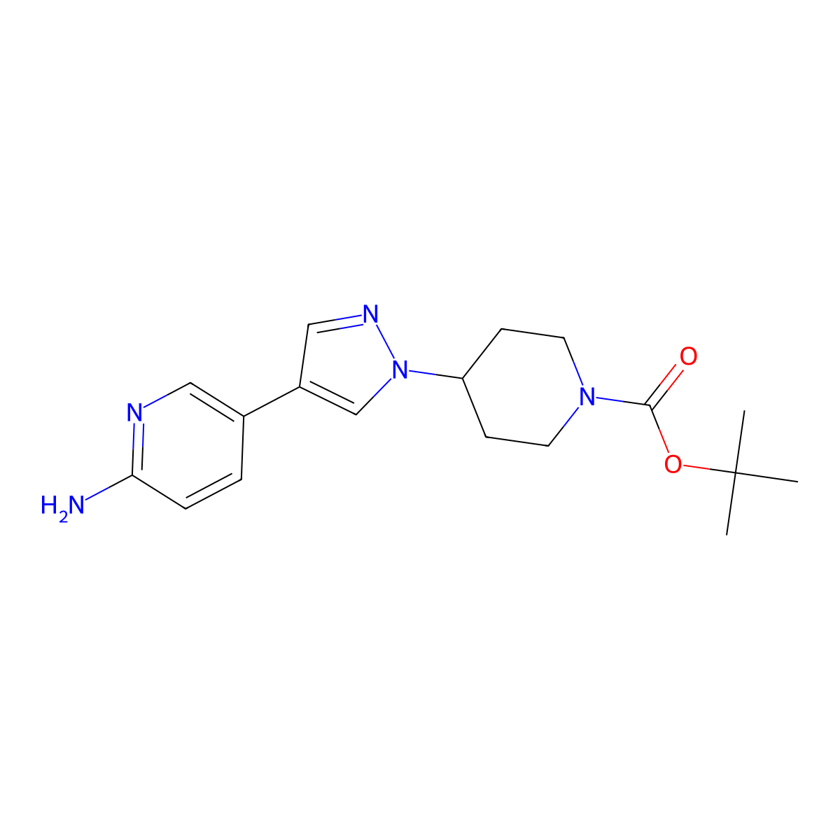 4-[4-(6-Aminopyridin-3-yl)-pyrazol-1-yl]-piperidine-1-carboxylic acid tert-butyl ester molecular structure, CAS 1175270-53-7