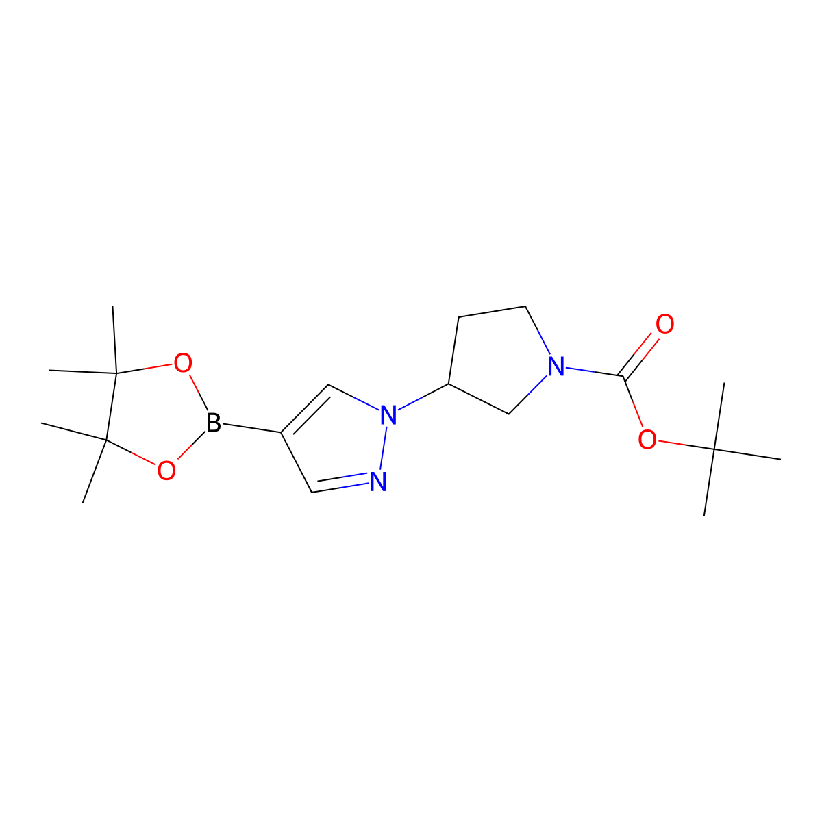 (S)-(1-(1-(tert-Butoxycarbonyl)pyrrolidin-3-yl)-1H-pyrazol-4-yl)boronic acid pinacol ester molecular structure, CAS 1175273-55-8
