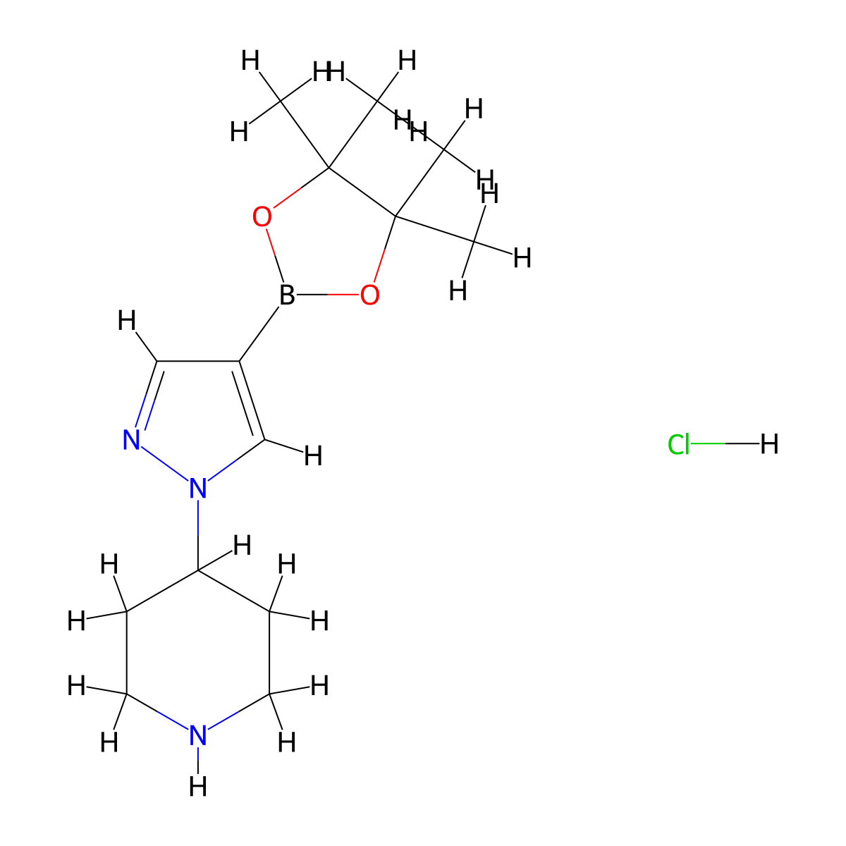 4-(4-(4,4,5,5-tetramethyl-1,3,2-dioxaborolan-2-yl)-1H-pyrazol-1-yl)piperidine hydrochloride molecular structure, CAS 1175273-62-7