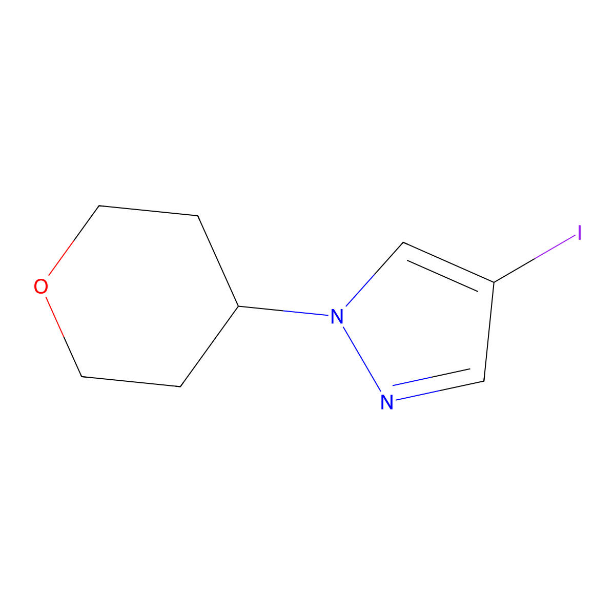 4-iodo-1-(oxan-4-yl)-1H-pyrazole molecular structure, CAS 1175274-93-7