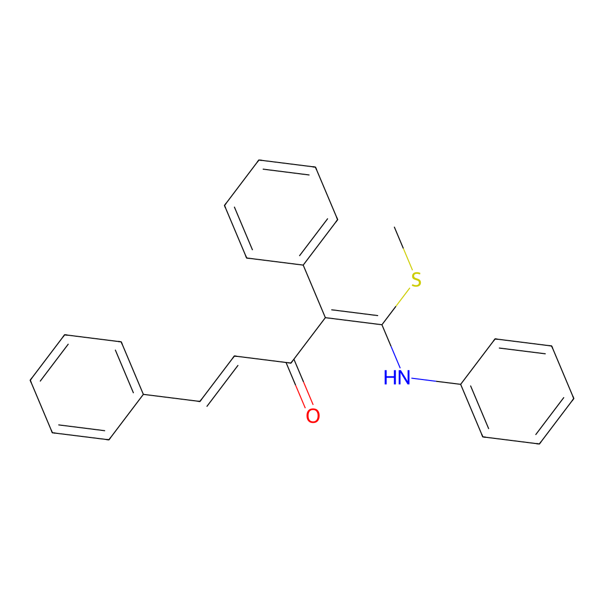 1-Anilino-1-(methylsulfanyl)-2,5-diphenyl-1,4-pentadien-3-one molecular structure, CAS 117535-88-3