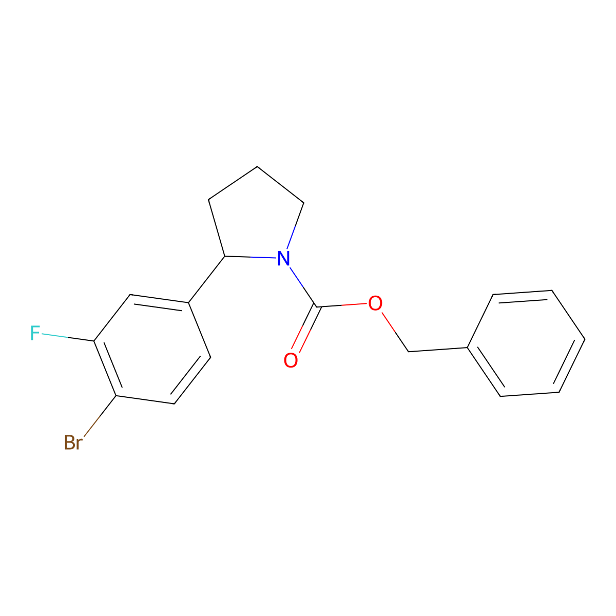 Benzyl 2-(4-bromo-3-fluorophenyl)pyrrolidine-1-carboxylate molecular structure, CAS 1175528-92-3