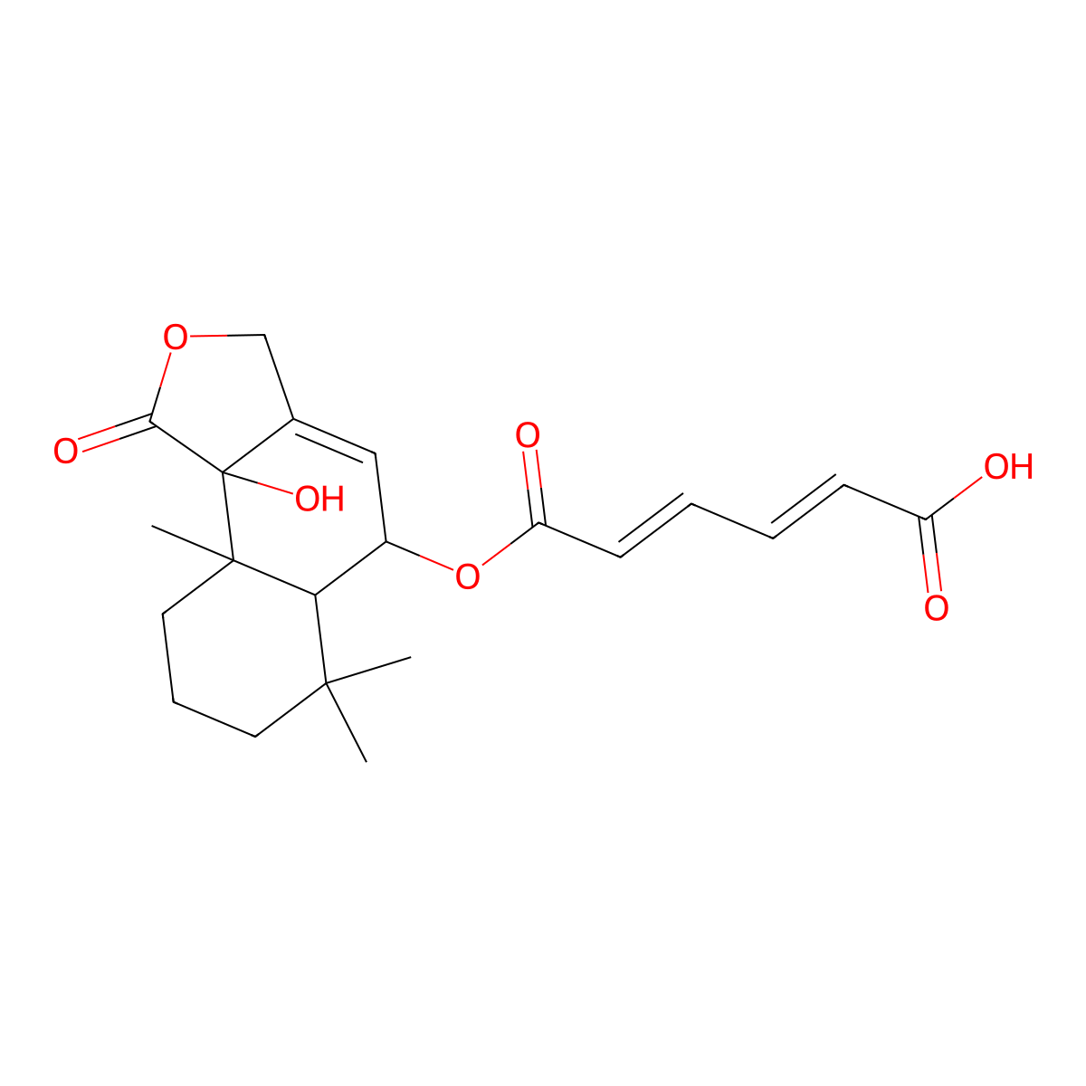 NCGC00380384-01_C21H26O7_(2E,4E)-6-{[(5R,9aS,9bS)-9b-Hydroxy-6,6,9a-trimethyl-1-oxo-1,3,5,5a,6,7,8,9,9a,9b-decahydronaphtho[1,2-c]furan-5-yl]oxy}-6-oxo-2,4-hexadienoic acid molecular structure, CAS 1175543-05-1