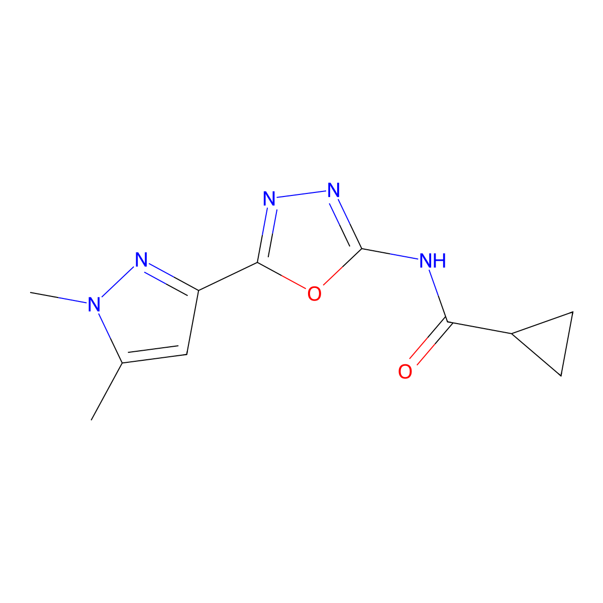 N-[5-(1,5-dimethyl-1H-pyrazol-3-yl)-1,3,4-oxadiazol-2-yl]cyclopropanecarboxamide molecular structure, CAS 1175681-54-5