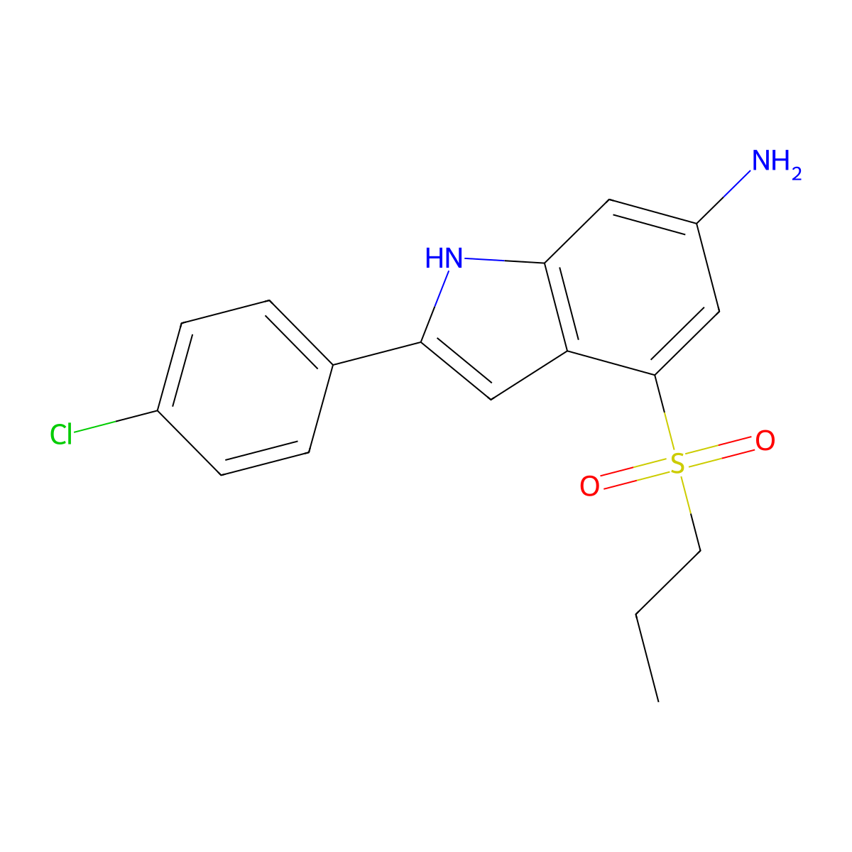 2-(4-Chlorophenyl)-4-(propane-1-sulfonyl)-1H-indol-6-amine molecular structure, CAS 1175744-50-9