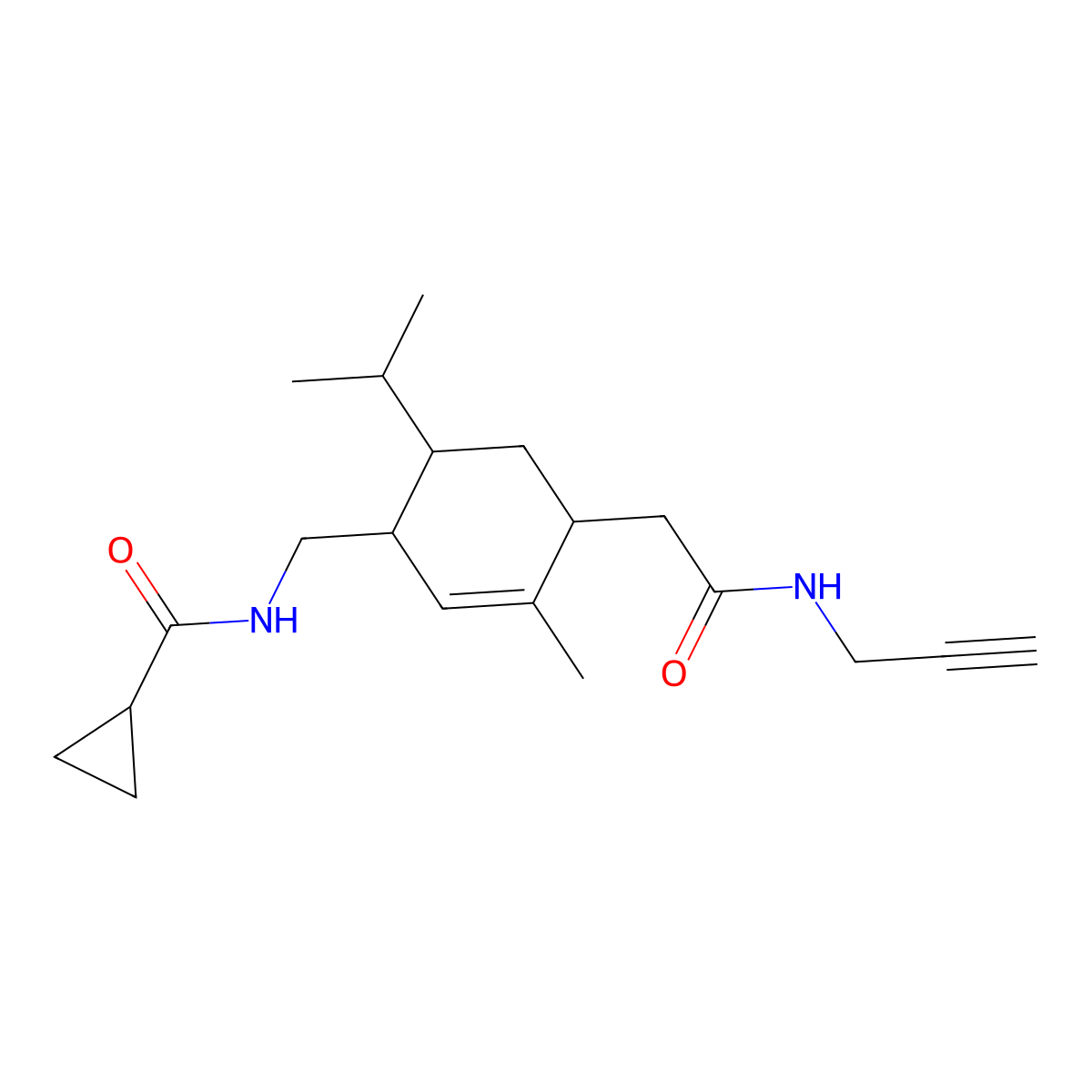 (1S,4S,5S)-4-[[(Cyclopropylcarbonyl)amino]methyl]-2-methyl-5-(1-methylethyl)-N-2-propyn-1-yl-2-cyclohexene-1-acetamide molecular structure, CAS 1175747-65-5