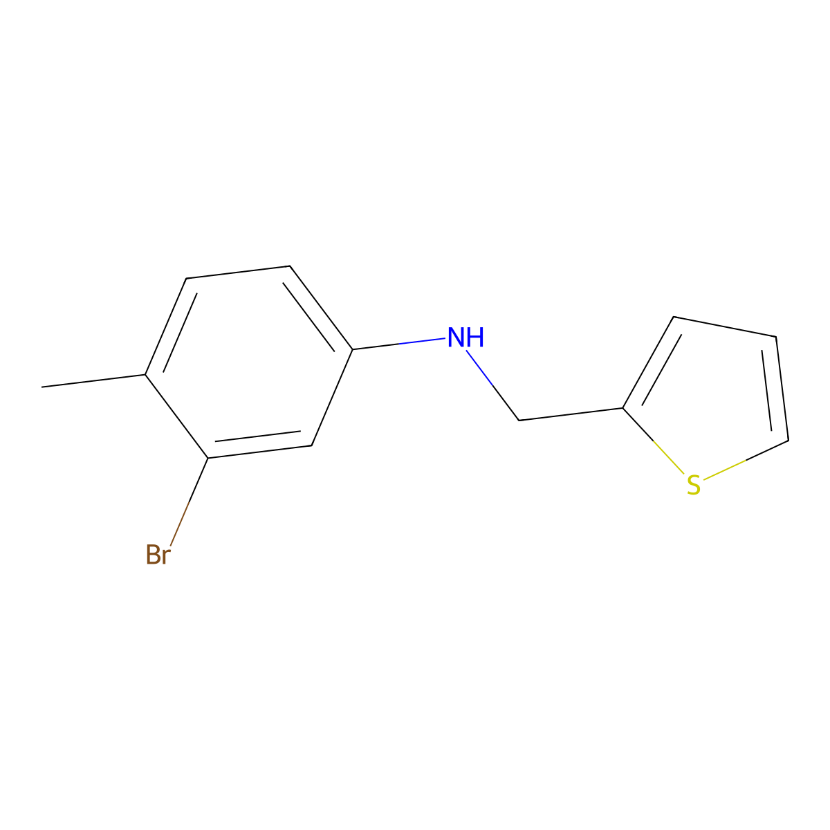 3-bromo-4-methyl-N-(thiophen-2-ylmethyl)aniline molecular structure, CAS 1175758-92-5