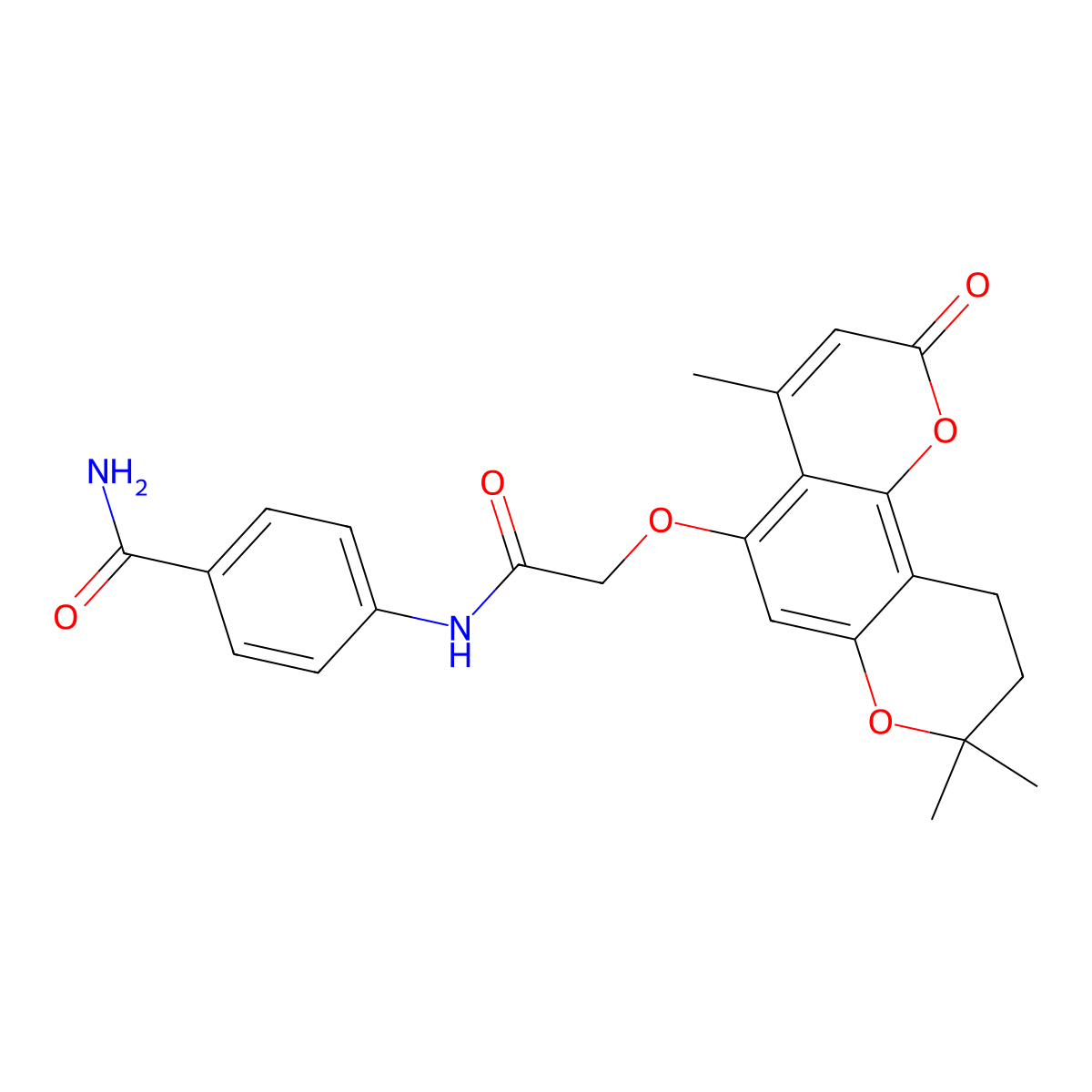 4-({[(4,8,8-trimethyl-2-oxo-9,10-dihydro-2H,8H-pyrano[2,3-f]chromen-5-yl)oxy]acetyl}amino)benzamide molecular structure, CAS 1175801-52-1