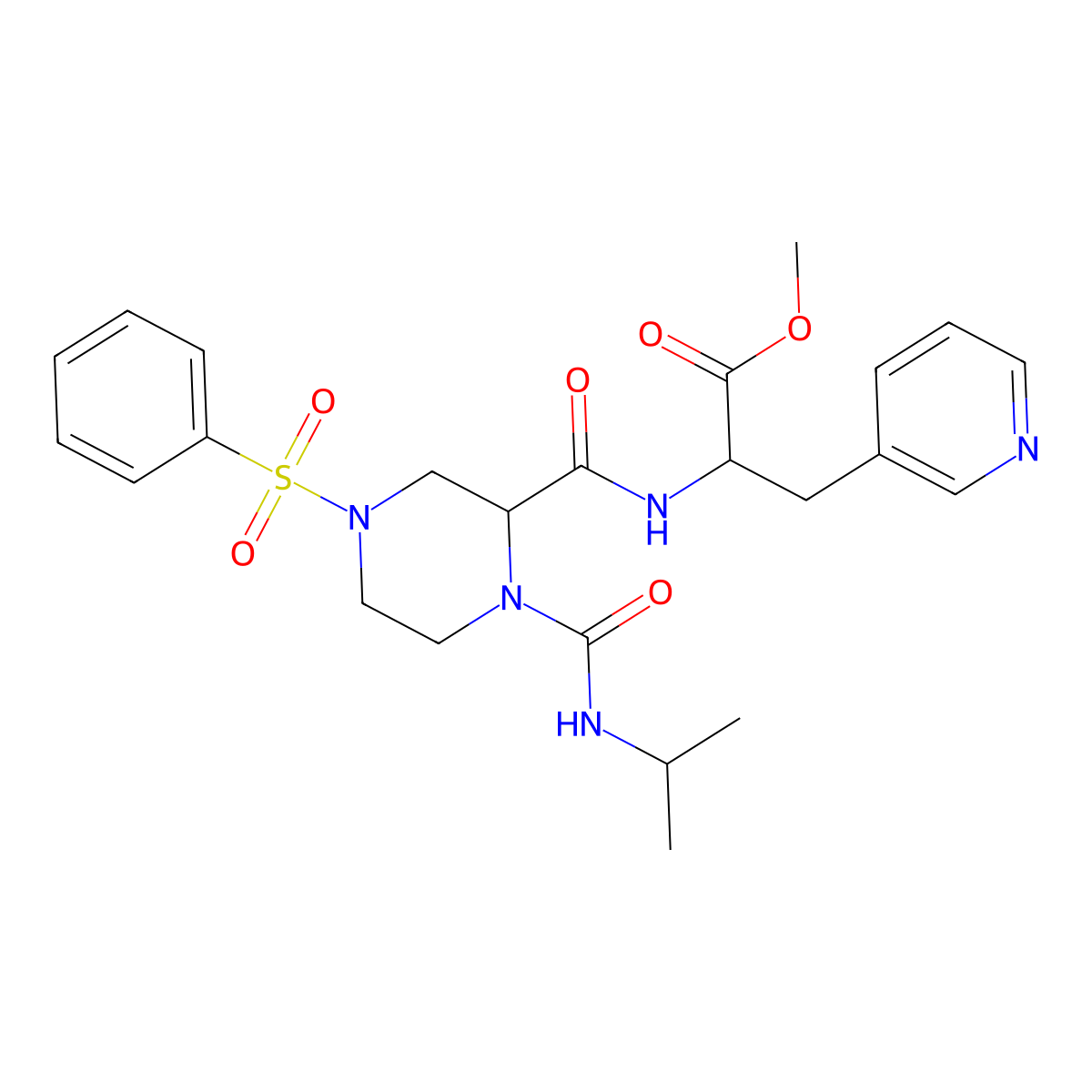 methyl (2R)-2-[[(2R)-4-(benzenesulfonyl)-1-(propan-2-ylcarbamoyl)piperazine-2-carbonyl]amino]-3-pyridin-3-ylpropanoate molecular structure, CAS 1175804-03-1