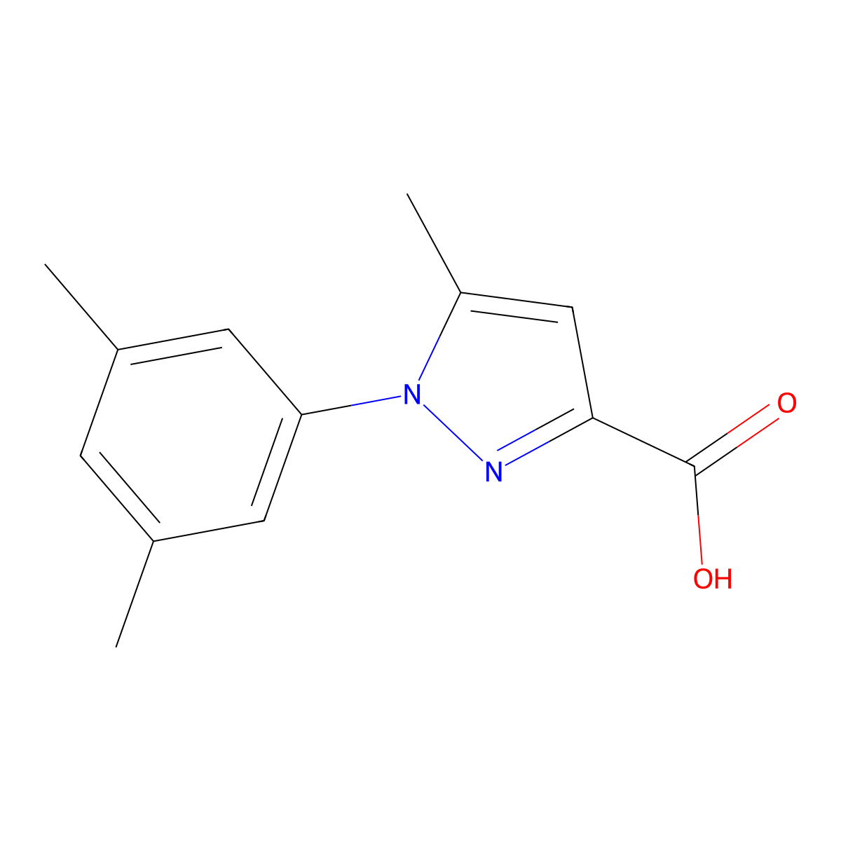 1-(3,5-dimethylphenyl)-5-methyl-1H-pyrazole-3-carboxylic acid molecular structure, CAS 1175825-50-9