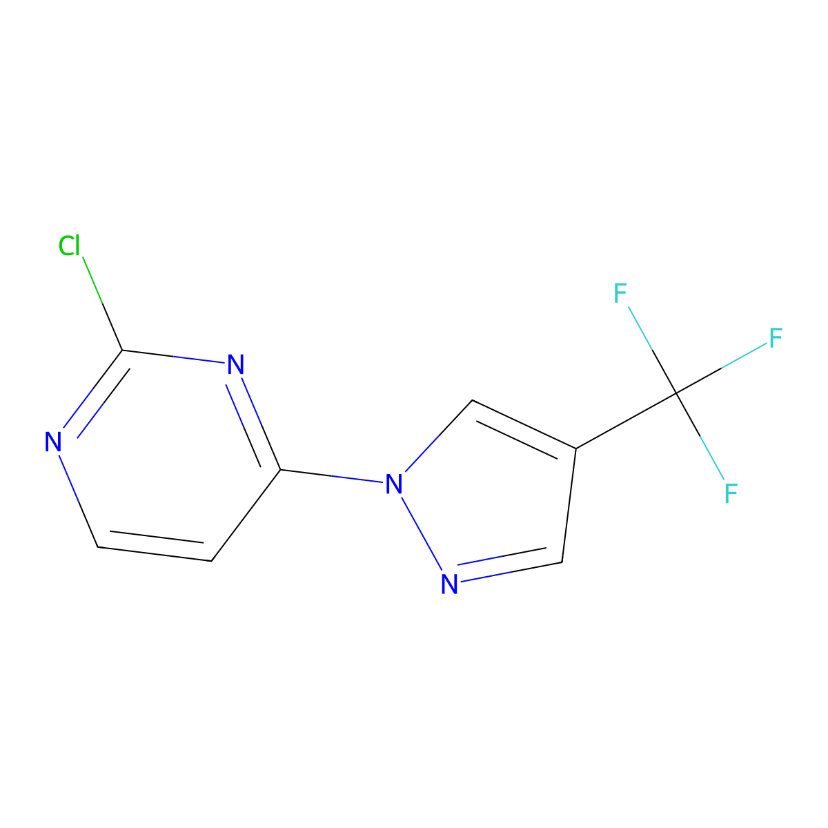 2-chloro-4-[4-(trifluoromethyl)-1H-pyrazol-1-yl]pyrimidine molecular structure, CAS 1175833-49-4