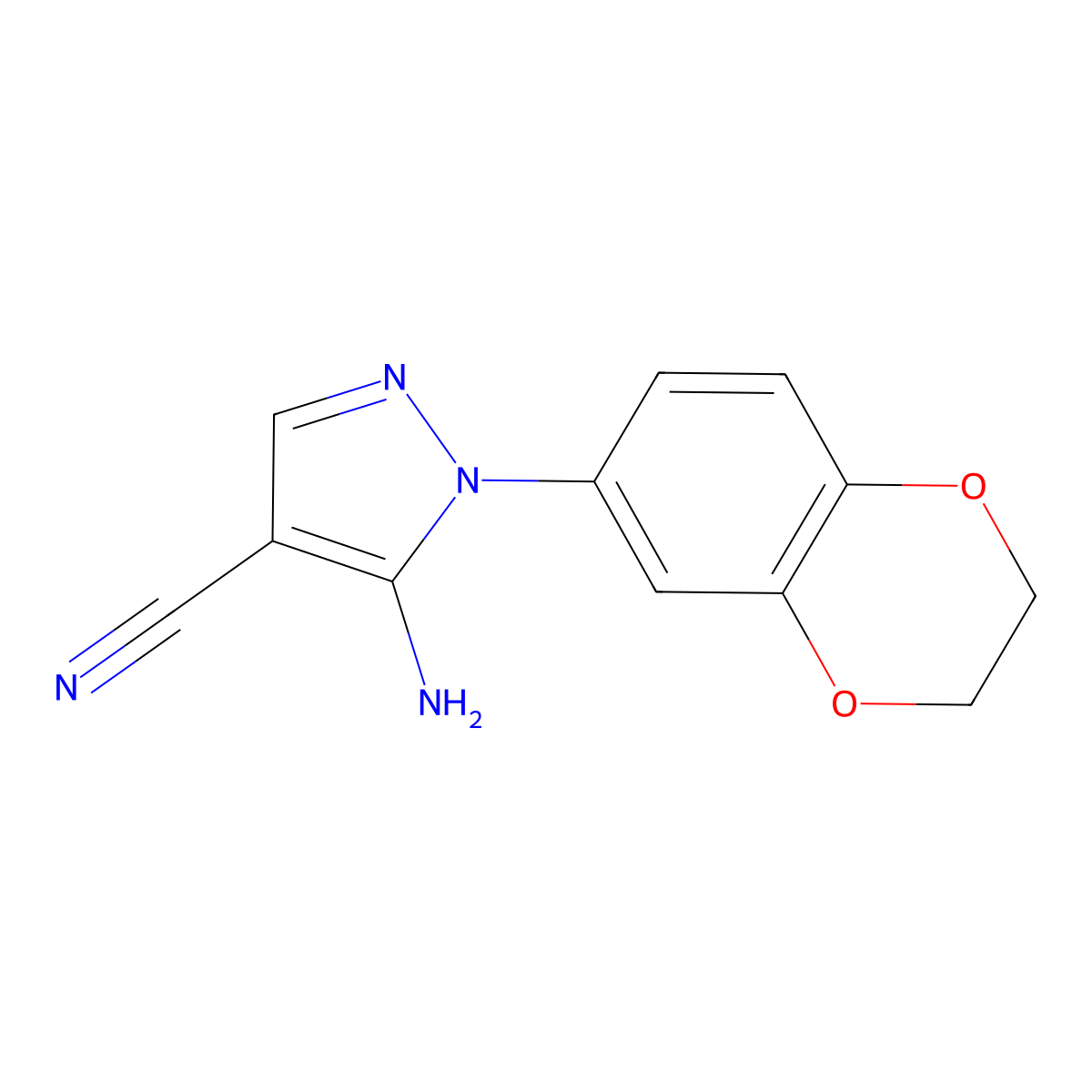 5-Amino-1-(2,3-dihydro-benzo[1,4]dioxin-6-yl)-1H-pyrazole-4-carbonitrile molecular structure, CAS 1175839-90-3