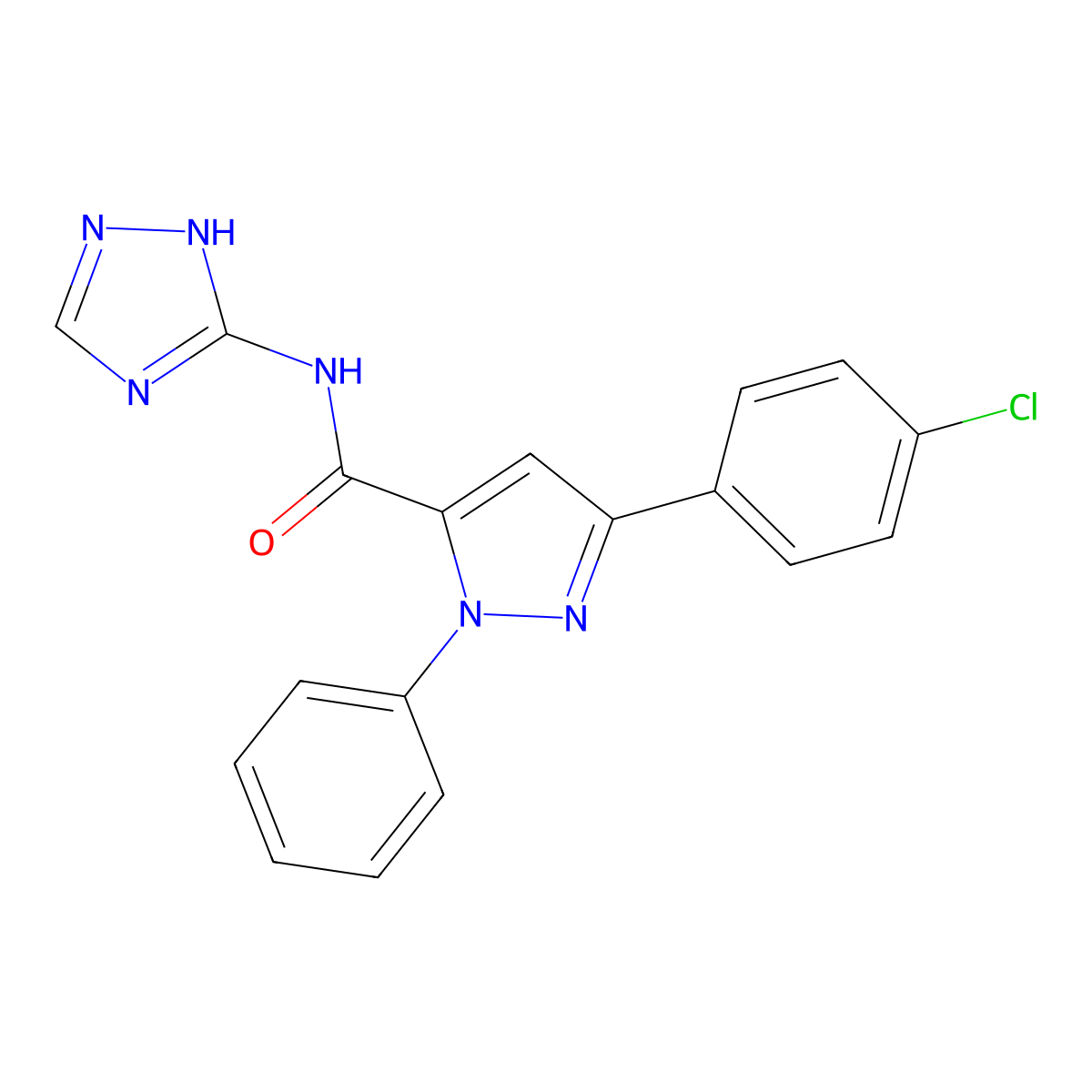 3-(4-chlorophenyl)-1-phenyl-N-(4H-1,2,4-triazol-3-yl)-1H-pyrazole-5-carboxamide molecular structure, CAS 1175850-92-6