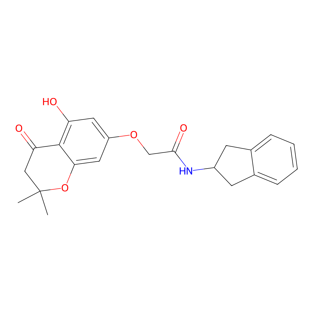 N-(2,3-dihydro-1H-inden-2-yl)-2-[(5-hydroxy-2,2-dimethyl-4-oxo-3,4-dihydro-2H-chromen-7-yl)oxy]acetamide molecular structure, CAS 1175863-41-8