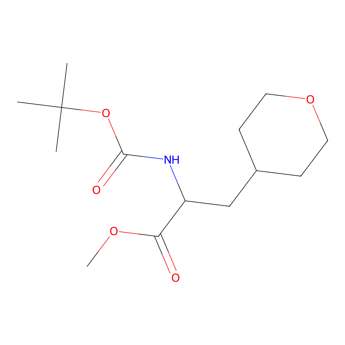 (R)-Methyl 2-((tert-butoxycarbonyl)amino)-3-(tetrahydro-2H-pyran-4-yl)propanoate molecular structure, CAS 1175863-45-2