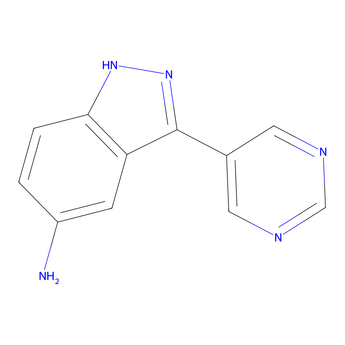 3-(Pyrimidin-5-yl)-1H-indazol-5-amine molecular structure, CAS 1175871-66-5
