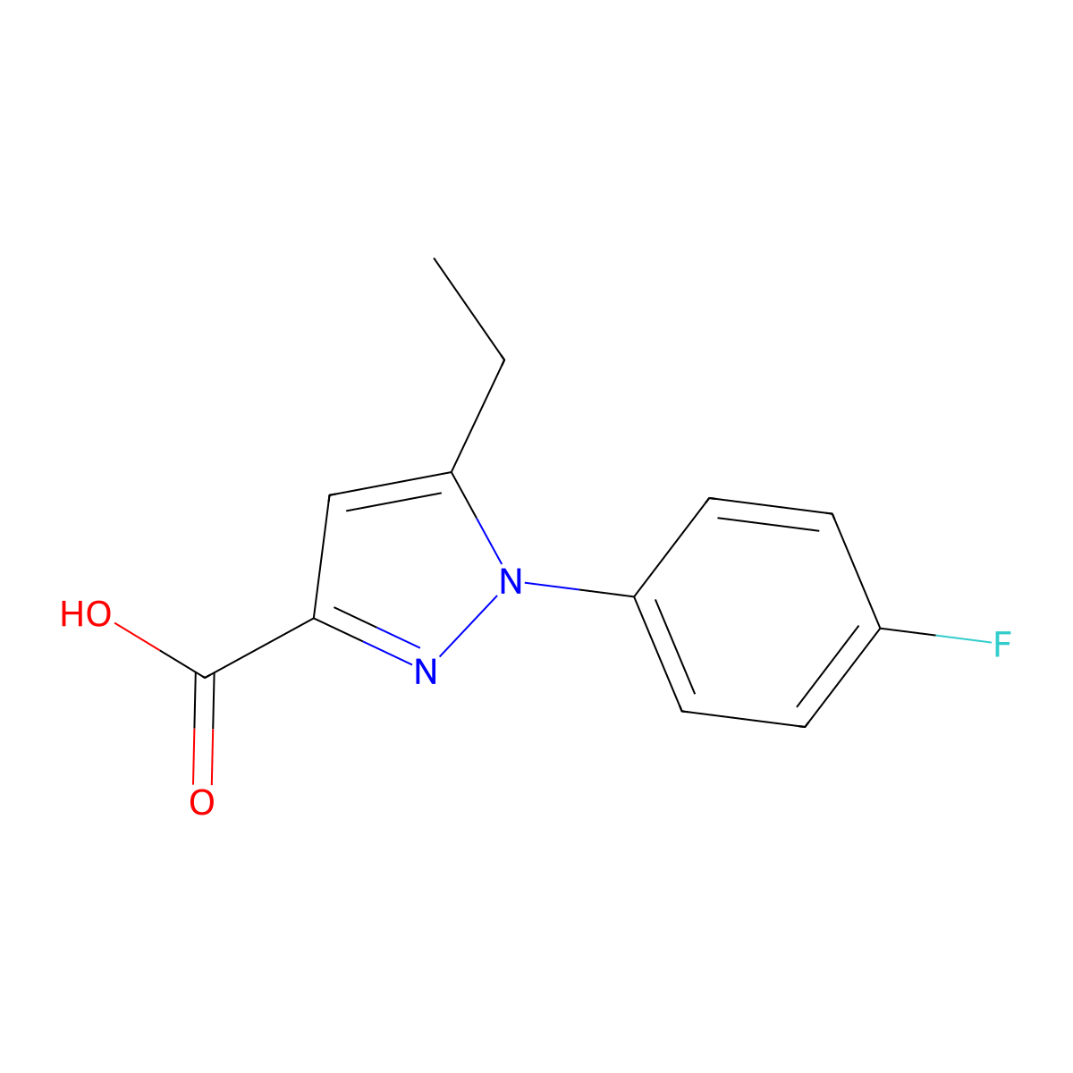 5-ethyl-1-(4-fluorophenyl)-1H-pyrazole-3-carboxylic acid molecular structure, CAS 1175877-84-5