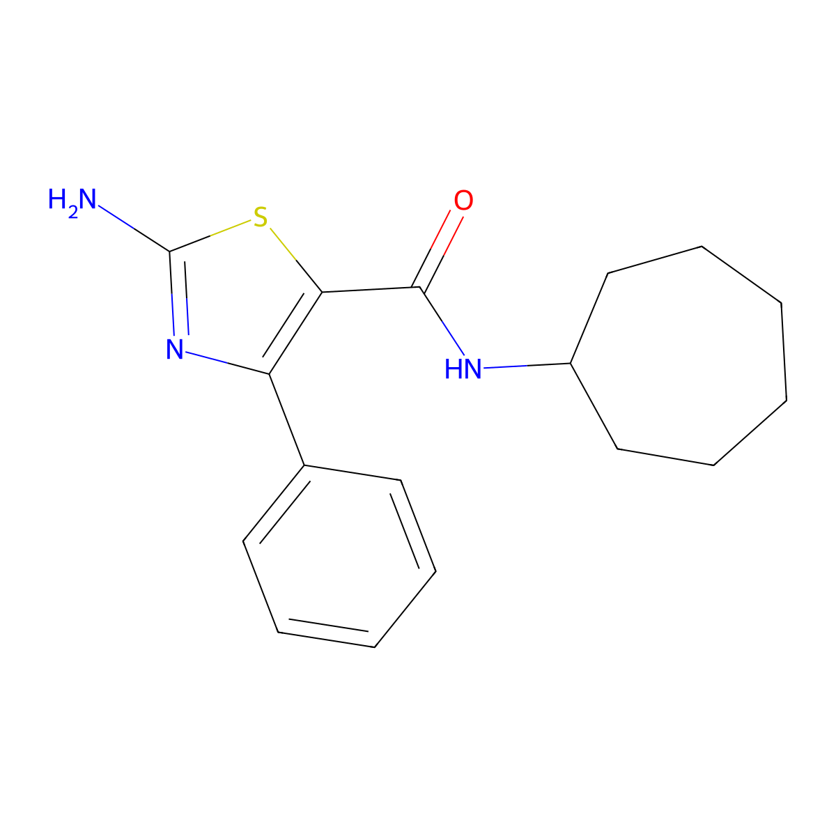 2-amino-N-cycloheptyl-4-phenyl-1,3-thiazole-5-carboxamide molecular structure, CAS 1175881-29-4