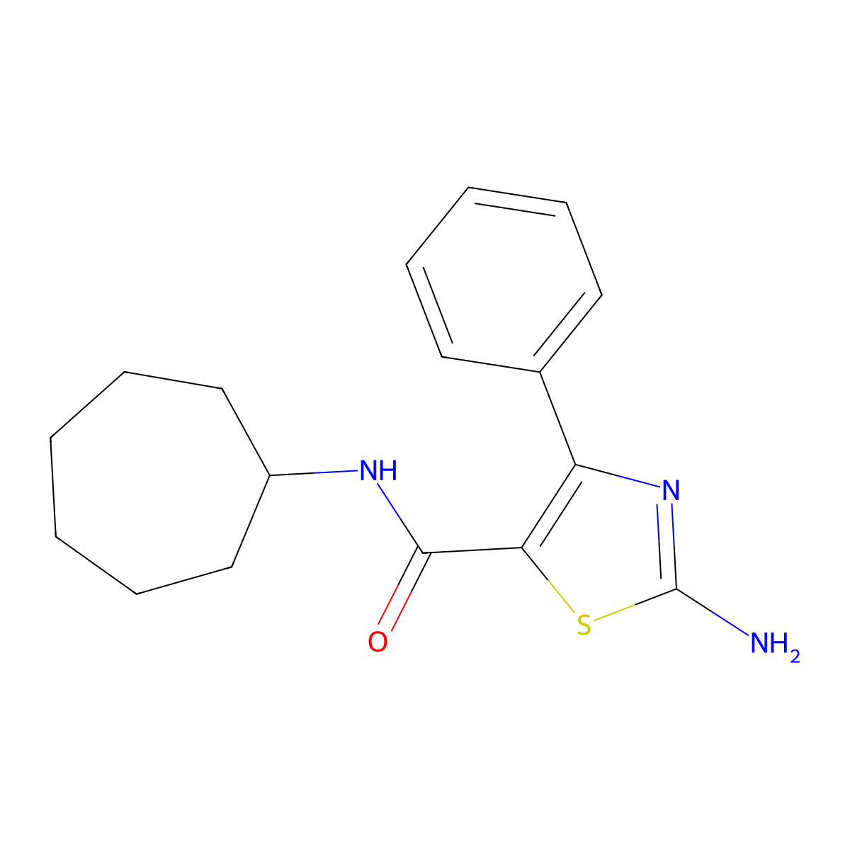 2-amino-N-cycloheptyl-4-phenyl-1,3-thiazole-5-carboxamide molecular structure, CAS 1175881-29-4