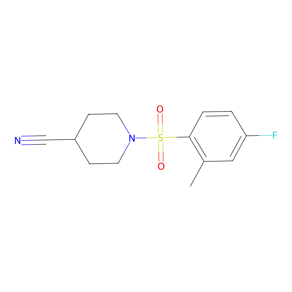 1-(4-Fluoro-2-methylbenzenesulfonyl)piperidine-4-carbonitrile molecular structure, CAS 1175883-82-5