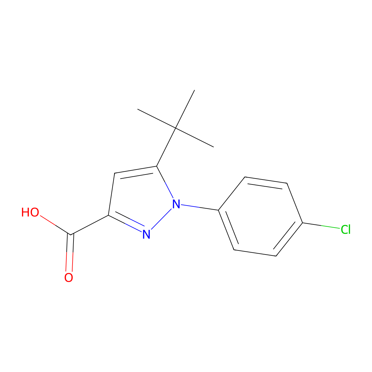 5-(tert-butyl)-1-(4-chlorophenyl)-1H-pyrazole-3-carboxylic acid molecular structure, CAS 1175910-36-7