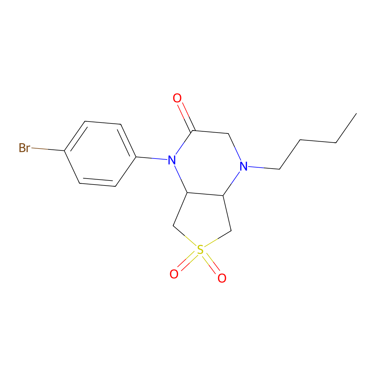 Rel-(4AR,7AS)-1-(4-bromophenyl)-4-butylhexahydrothieno[3,4-B]pyrazin-2(1H)-one 6,6-dioxide molecular structure, CAS 1175929-20-0