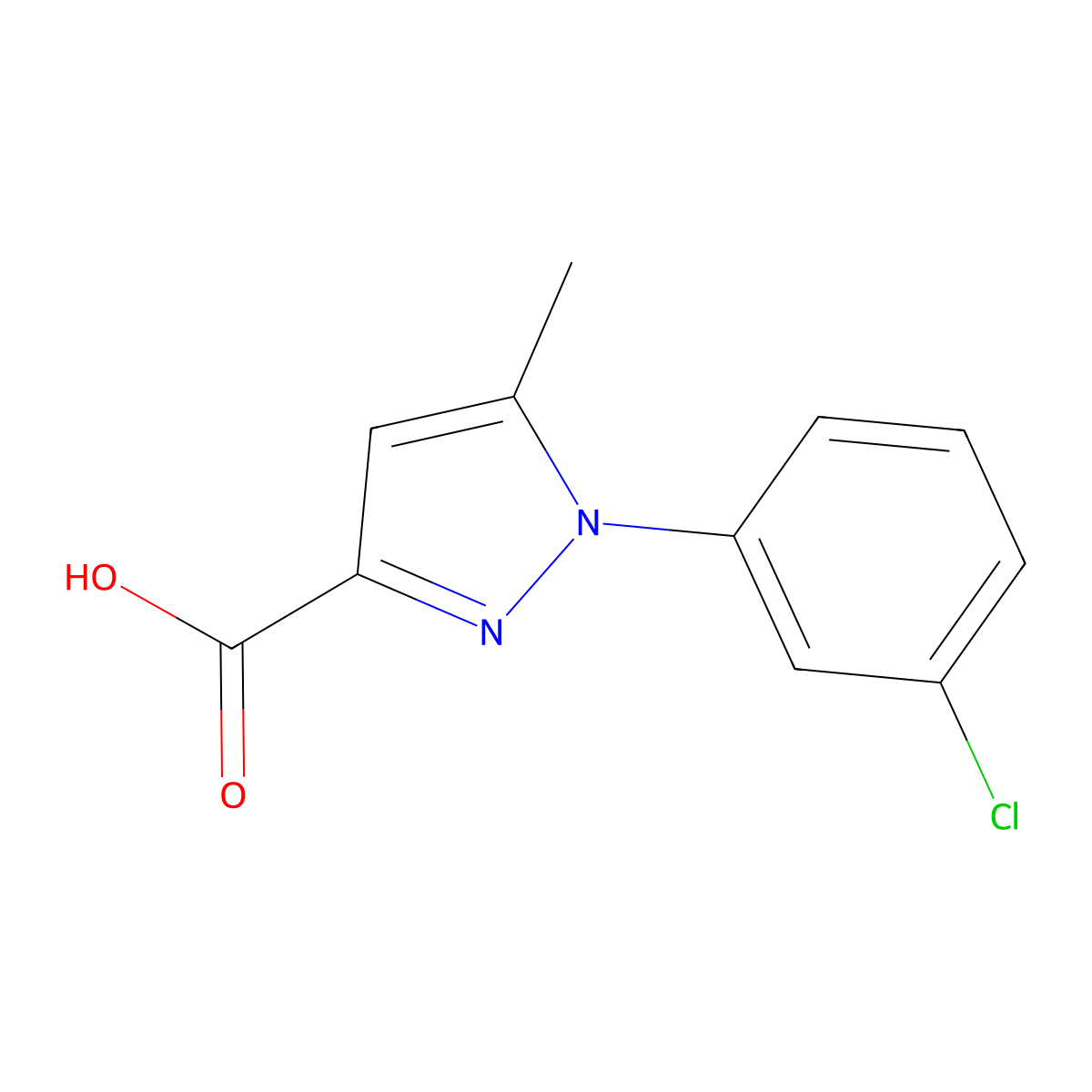 1-(3-chlorophenyl)-5-methyl-1H-pyrazole-3-carboxylic acid molecular structure, CAS 1175972-08-3