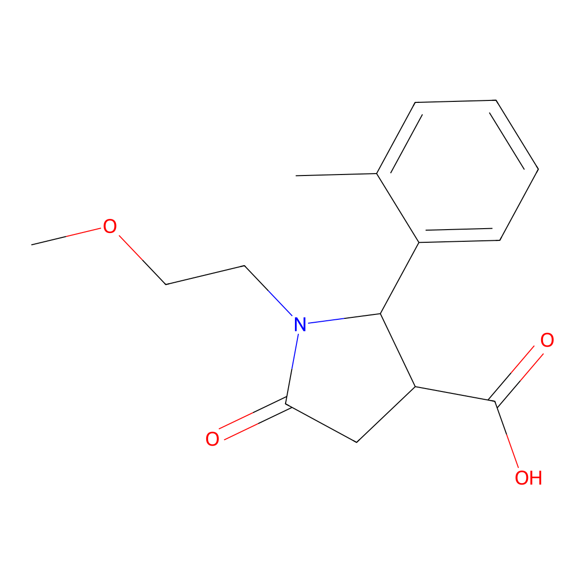 1-(2-Methoxyethyl)-2-(2-methylphenyl)-5-oxopyrrolidine-3-carboxylic acid molecular structure, CAS 1175976-33-6