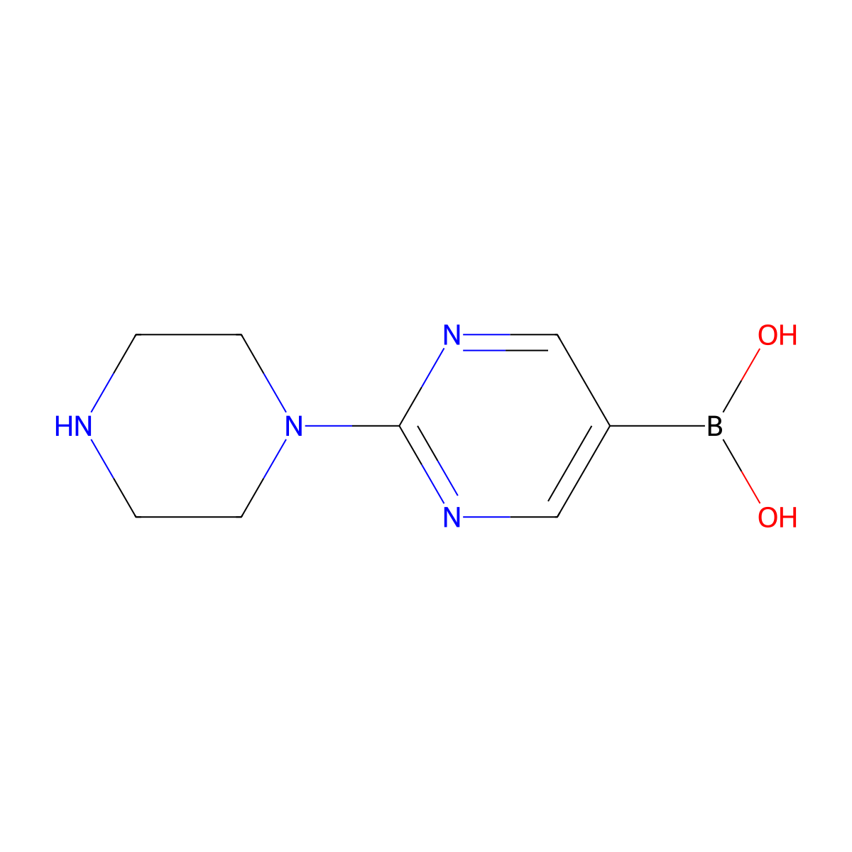 (2-Piperazin-1-ylpyrimidin-5-yl)boronic acid molecular structure, CAS 1176001-52-7