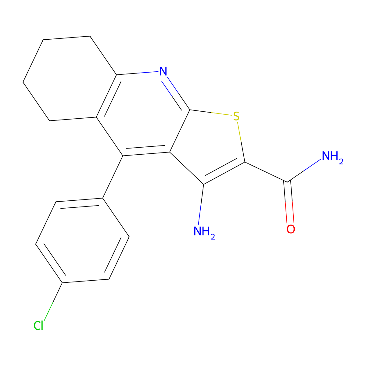 3-Amino-4-(4-chlorophenyl)-5,6,7,8-tetrahydrothieno[2,3-b]quinoline-2-carboxamide molecular structure, CAS 117601-30-6