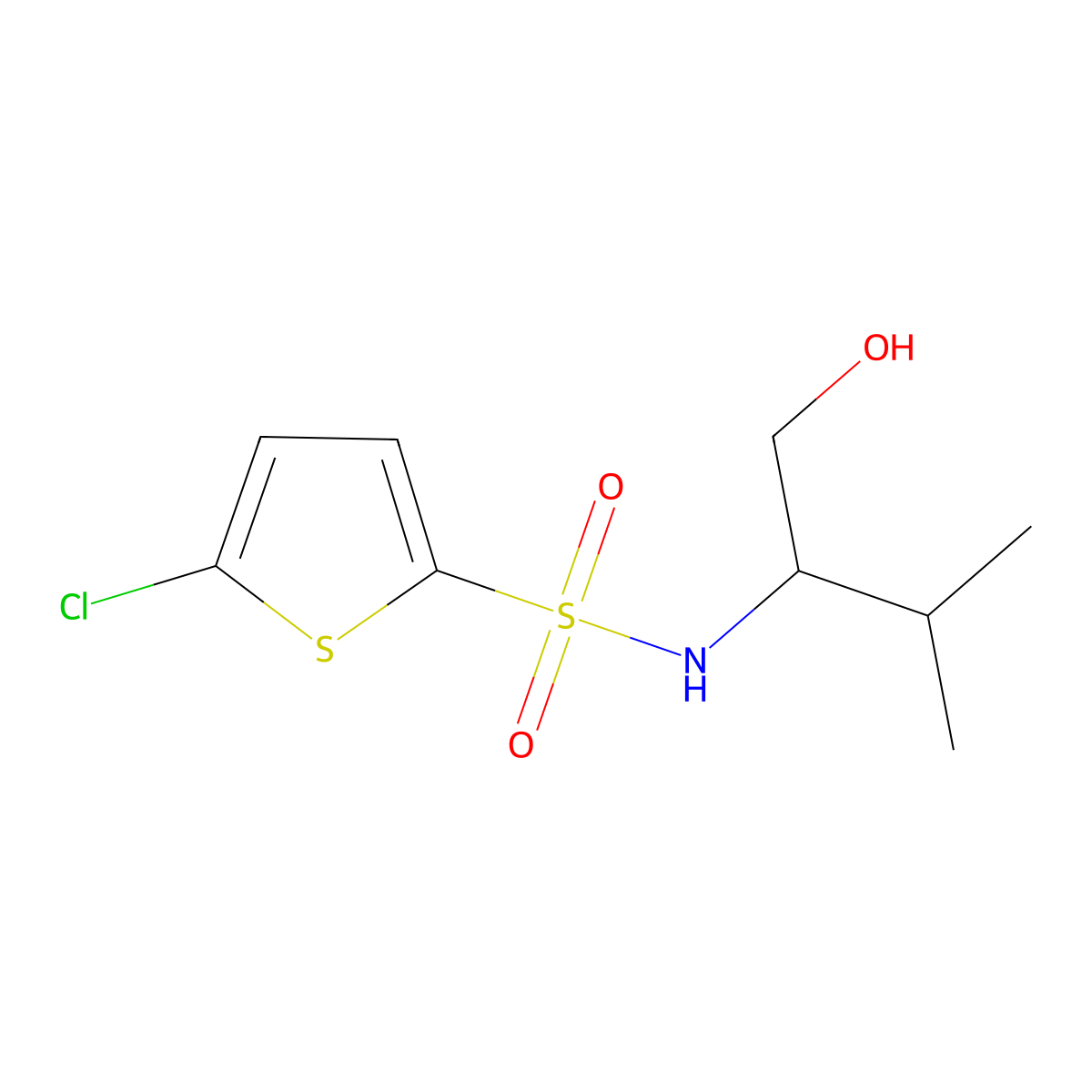 S-(5-chlorothiophen-2-yl)-1-hydroxy-3-methylbutane-2-sulfonamido molecular structure, CAS 1176059-32-7