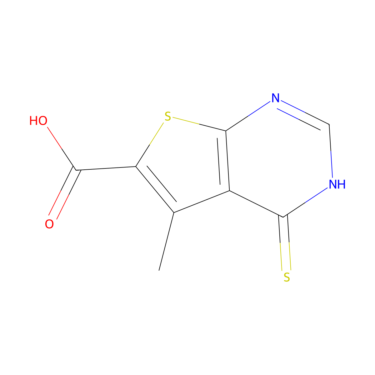 5-methyl-4-sulfanylidene-1H,4H-thieno[2,3-d]pyrimidine-6-carboxylic acid molecular structure, CAS 1176120-44-7