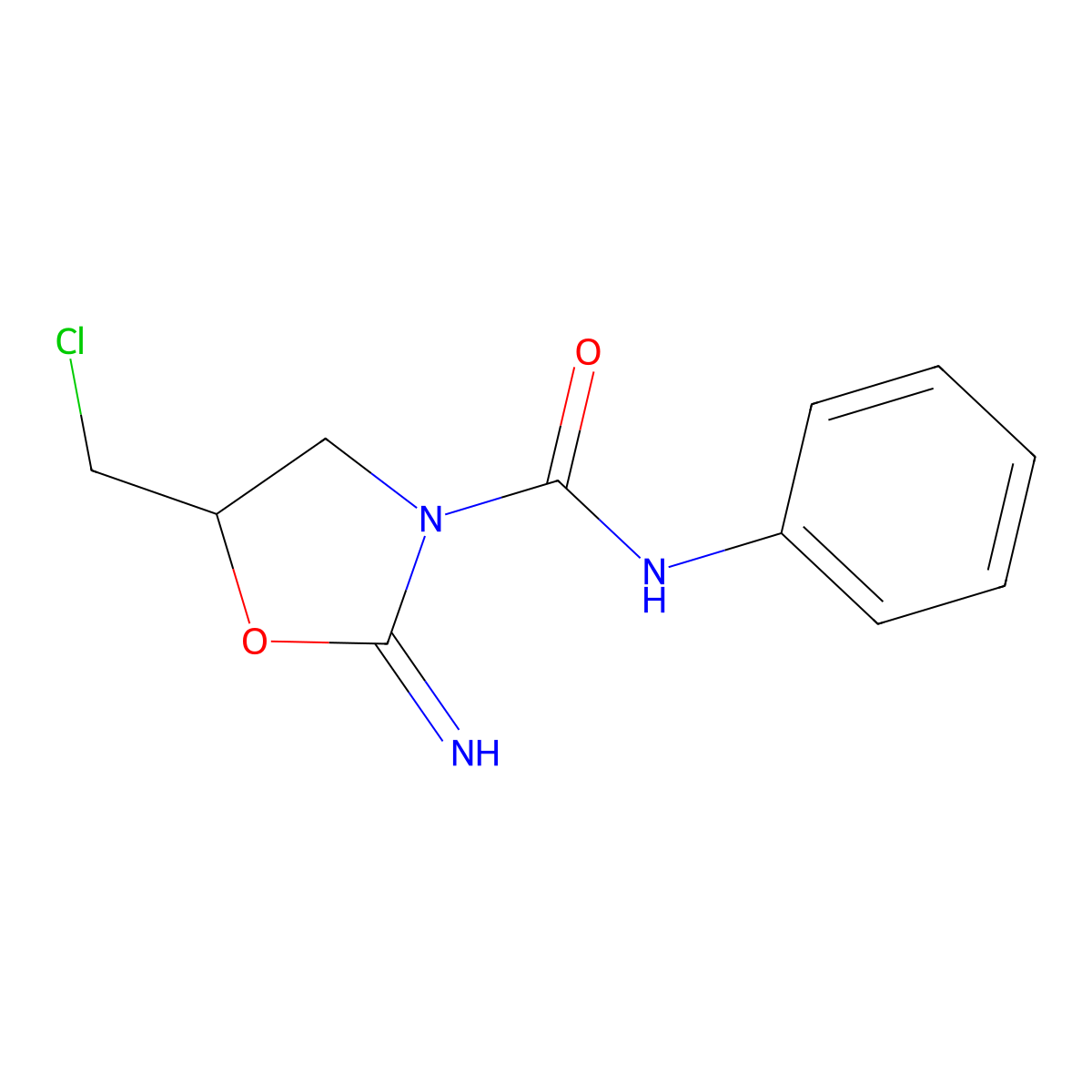 5-(chloromethyl)-2-imino-N-phenyl-1,3-oxazolidine-3-carboxamide molecular structure, CAS 117623-52-6