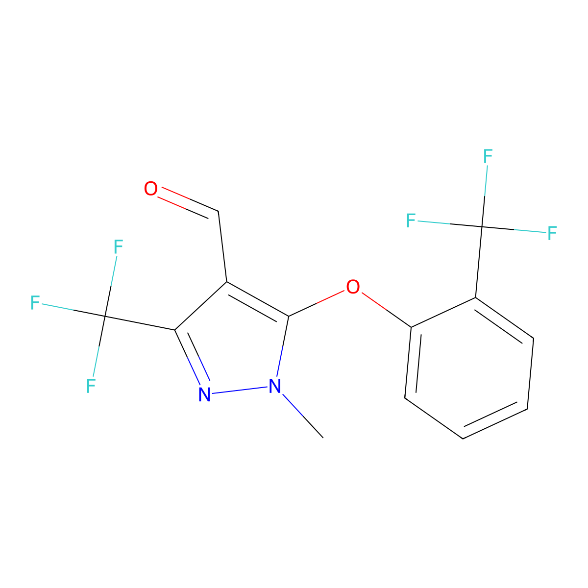 1-Methyl-3-(trifluoromethyl)-5-(2-(trifluoromethyl)phenoxy)-1H-pyrazole-4-carbaldehyde molecular structure, CAS 1176437-32-3