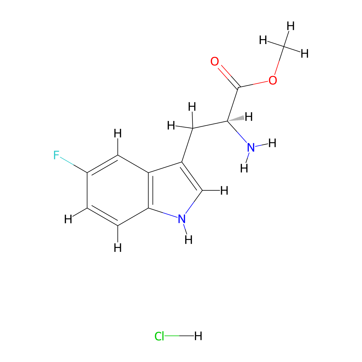 methyl (2S)-2-amino-3-(5-fluoro-1H-indol-3-yl)propanoate hydrochloride molecular structure, CAS 117644-21-0