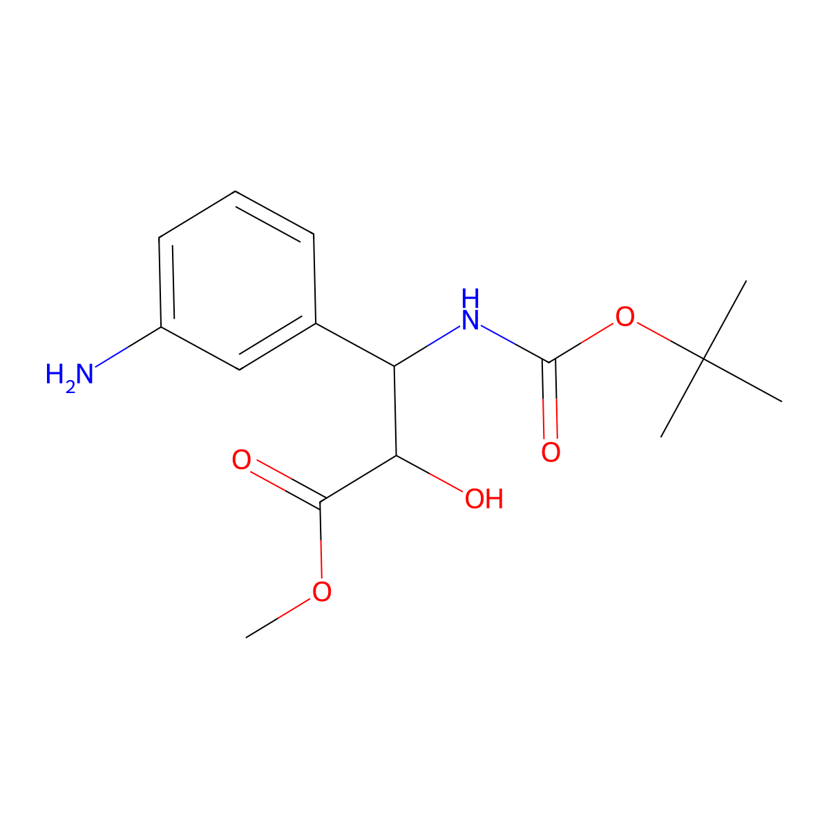 Methyl (2R,3S)-3-(3-aminophenyl)-3-[(tert-butoxycarbonyl)amino]-2-hydroxypropanoate molecular structure, CAS 1176446-11-9