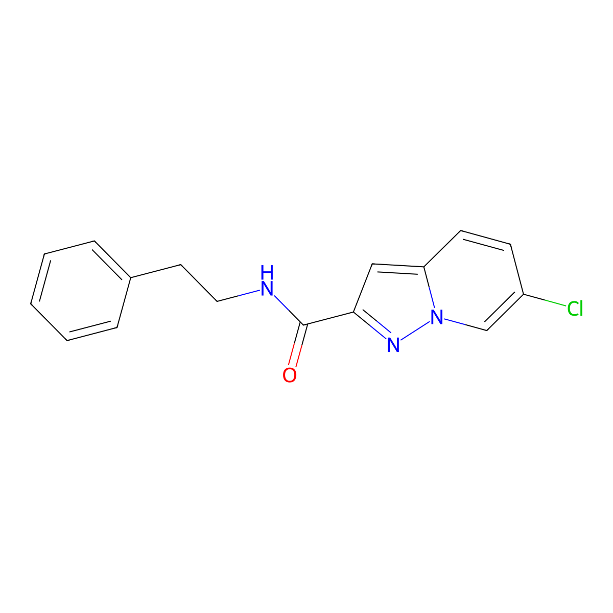 6-chloro-N-(2-phenylethyl)pyrazolo[1,5-a]pyridine-2-carboxamide molecular structure, CAS 1176460-72-2