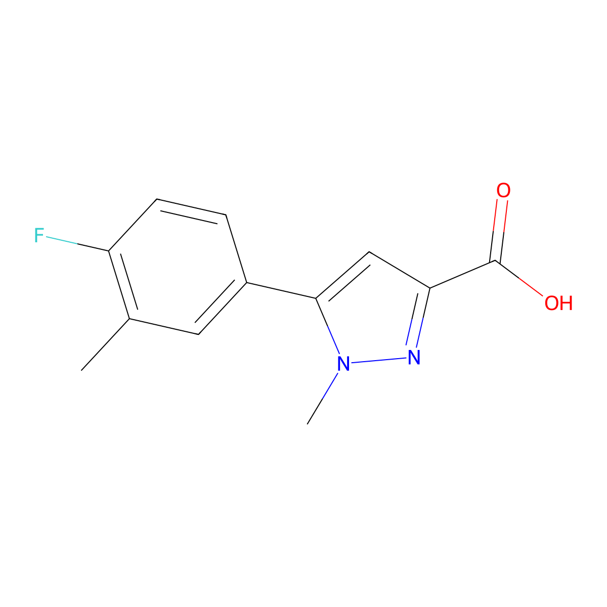 5-(4-fluoro-3-methylphenyl)-1-methyl-1H-pyrazole-3-carboxylic acid molecular structure, CAS 1176469-11-6
