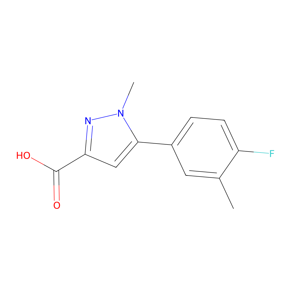 5-(4-fluoro-3-methylphenyl)-1-methyl-1H-pyrazole-3-carboxylic acid molecular structure, CAS 1176469-11-6